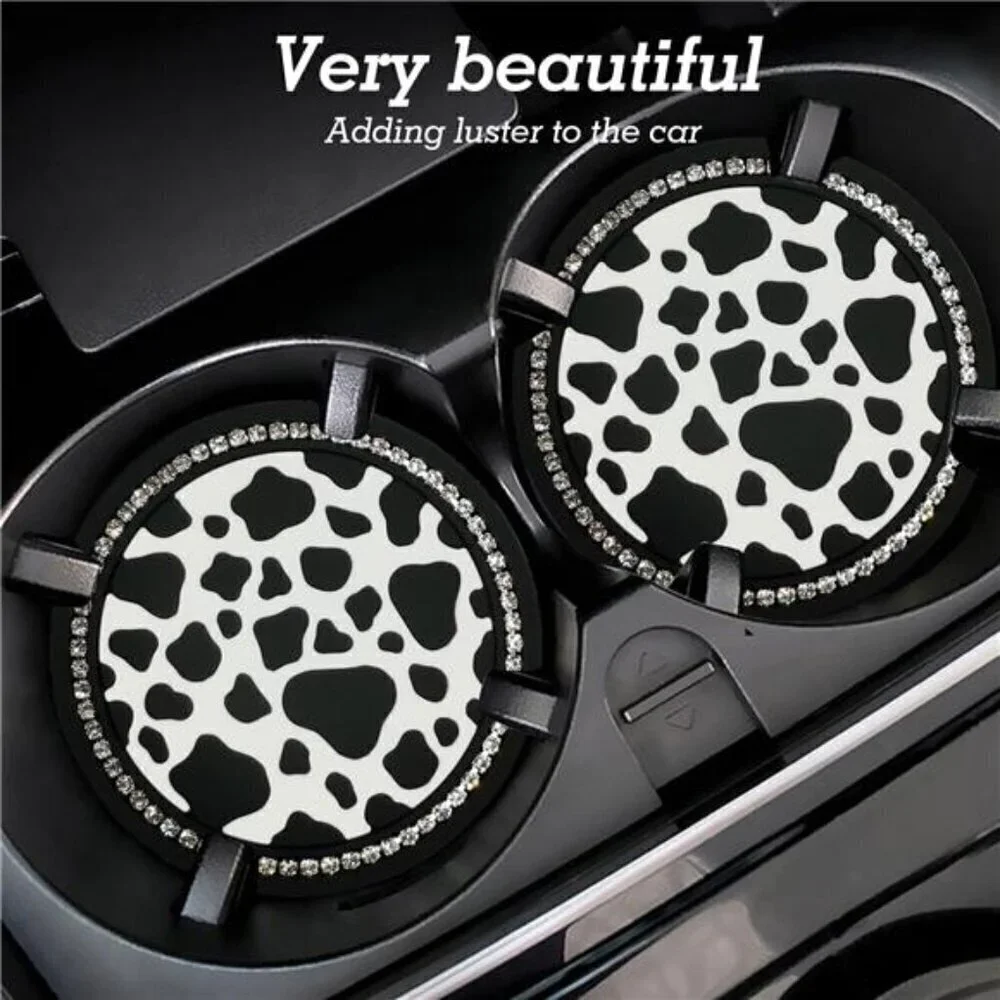 Bling Cow Print Car Cup Coaster Universal Auto Anti Slip Cup Holder Insert